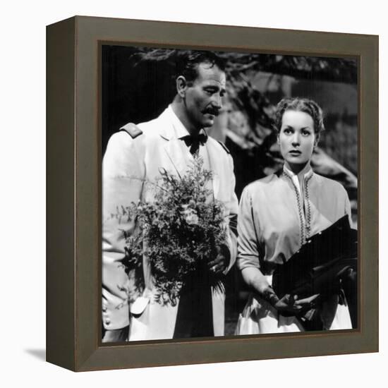 RIO GRANDE, 1950 directed by JOHN FORD John Wayne and Maureen O'Hara (b/w photo)-null-Framed Stretched Canvas