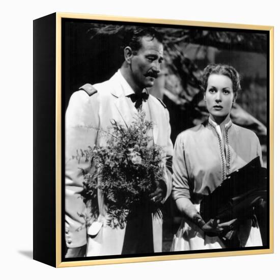 RIO GRANDE, 1950 directed by JOHN FORD John Wayne and Maureen O'Hara (b/w photo)-null-Framed Stretched Canvas