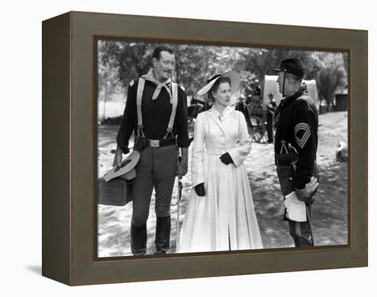 RIO GRANDE, 1950 directed by JOHN FORD John Wayne, Maureen O'Hara and Victor McLaglen (b/w photo)-null-Framed Stretched Canvas