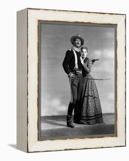 Rio Grande by JohnFord with John Wayne and Maureen O'Hara, 1950 (b/w photo)-null-Framed Stretched Canvas