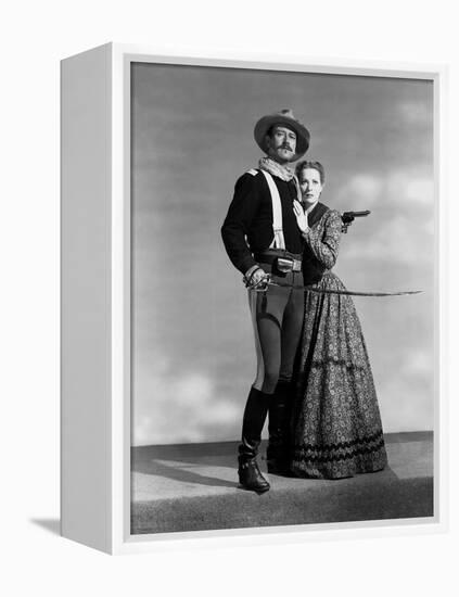 Rio Grande by JohnFord with John Wayne and Maureen O'Hara, 1950 (b/w photo)-null-Framed Stretched Canvas