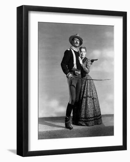 Rio Grande by JohnFord with John Wayne and Maureen O'Hara, 1950 (b/w photo)-null-Framed Photo