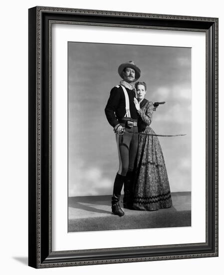 Rio Grande by JohnFord with John Wayne and Maureen O'Hara, 1950 (b/w photo)-null-Framed Photo