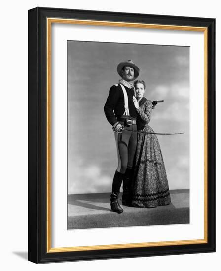 Rio Grande by JohnFord with John Wayne and Maureen O'Hara, 1950 (b/w photo)-null-Framed Photo