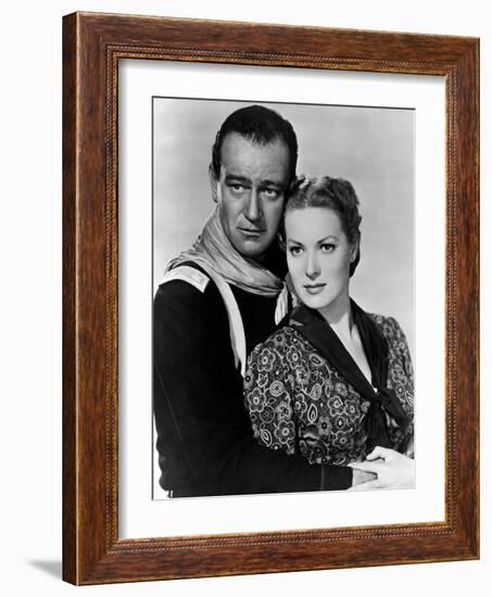 Rio Grande by JohnFord with John Wayne and Maureen O'Hara, 1950 (b/w photo)-null-Framed Photo