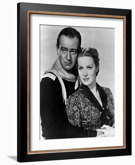 Rio Grande by JohnFord with John Wayne and Maureen O'Hara, 1950 (b/w photo)-null-Framed Photo