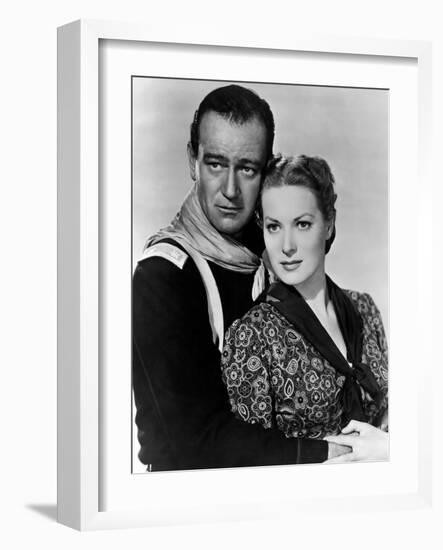 Rio Grande by JohnFord with John Wayne and Maureen O'Hara, 1950 (b/w photo)-null-Framed Photo