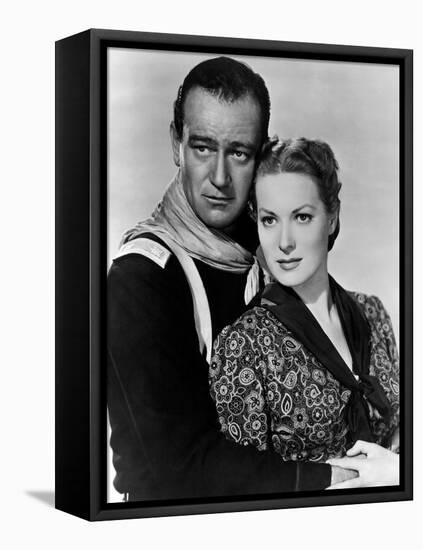 Rio Grande by JohnFord with John Wayne and Maureen O'Hara, 1950 (b/w photo)-null-Framed Stretched Canvas