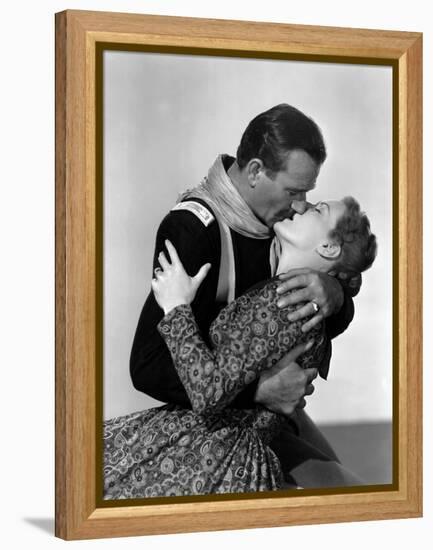 Rio Grande by JohnFord with John Wayne and Maureen O'Hara, 1950 (b/w photo)-null-Framed Stretched Canvas