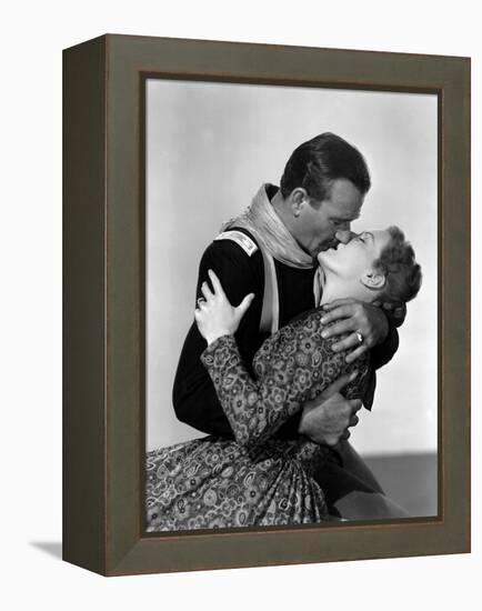 Rio Grande by JohnFord with John Wayne and Maureen O'Hara, 1950 (b/w photo)-null-Framed Stretched Canvas