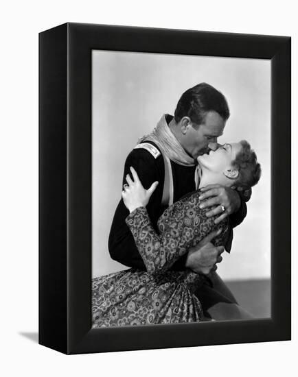 Rio Grande by JohnFord with John Wayne and Maureen O'Hara, 1950 (b/w photo)-null-Framed Stretched Canvas