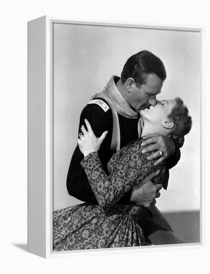 Rio Grande by JohnFord with John Wayne and Maureen O'Hara, 1950 (b/w photo)-null-Framed Stretched Canvas