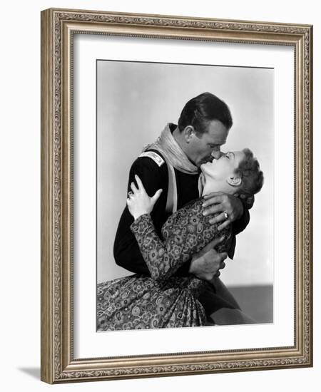 Rio Grande by JohnFord with John Wayne and Maureen O'Hara, 1950 (b/w photo)-null-Framed Photo