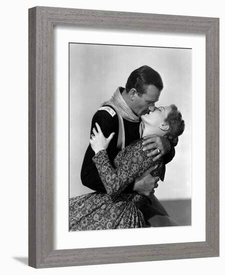 Rio Grande by JohnFord with John Wayne and Maureen O'Hara, 1950 (b/w photo)-null-Framed Photo