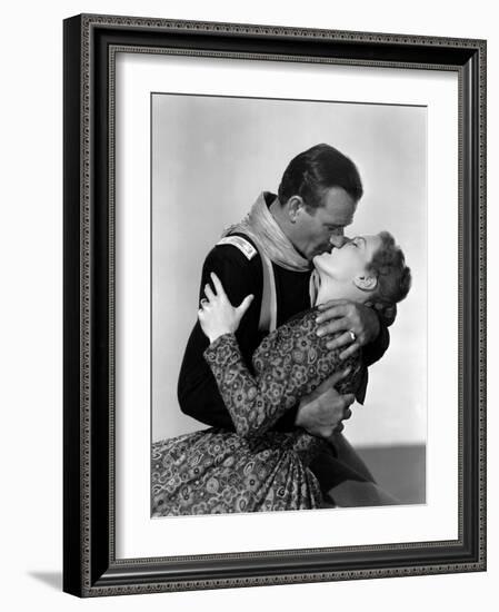 Rio Grande by JohnFord with John Wayne and Maureen O'Hara, 1950 (b/w photo)-null-Framed Photo