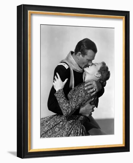 Rio Grande by JohnFord with John Wayne and Maureen O'Hara, 1950 (b/w photo)-null-Framed Photo