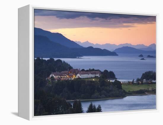 Rio Negro Province, Lake District, Hotel Llao Llao and Lake Nahuel Huapi, Dusk, Argentina-Walter Bibikow-Framed Premier Image Canvas