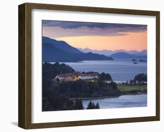 Rio Negro Province, Lake District, Hotel Llao Llao and Lake Nahuel Huapi, Dusk, Argentina-Walter Bibikow-Framed Photographic Print