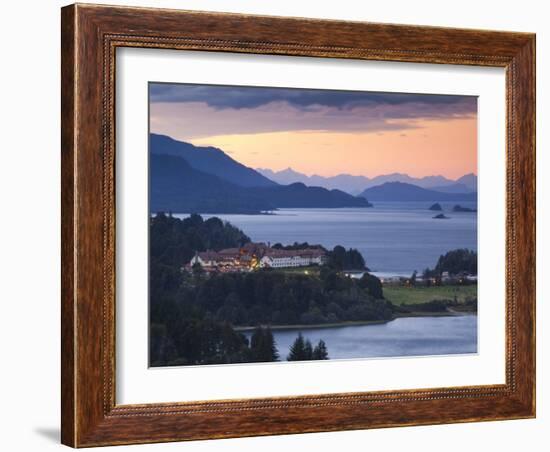 Rio Negro Province, Lake District, Hotel Llao Llao and Lake Nahuel Huapi, Dusk, Argentina-Walter Bibikow-Framed Photographic Print