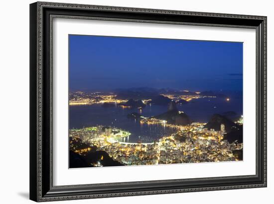 Rio's Skyline at Night From Sugar Loaf Mountain-Alex Saberi-Framed Photographic Print