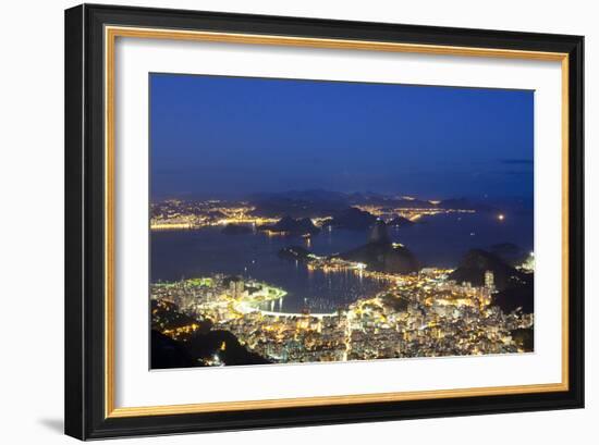 Rio's Skyline at Night From Sugar Loaf Mountain-Alex Saberi-Framed Photographic Print