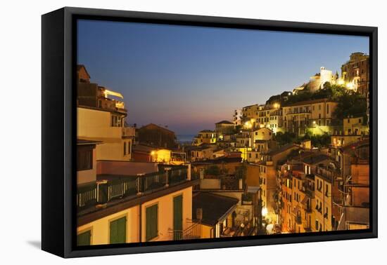 Riomaggiore Rooftops and the Castle at Dusk-Mark Sunderland-Framed Premier Image Canvas