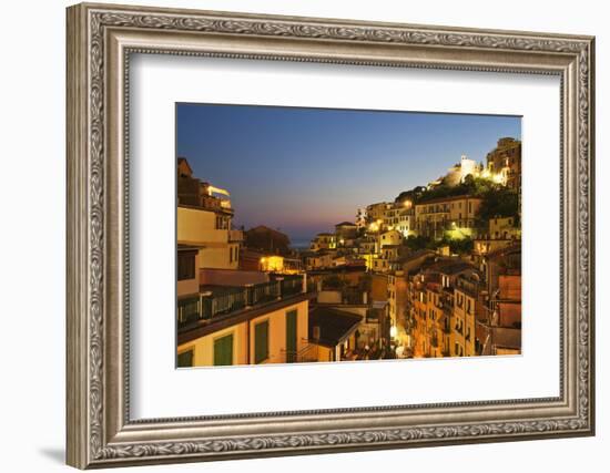 Riomaggiore Rooftops and the Castle at Dusk-Mark Sunderland-Framed Photographic Print