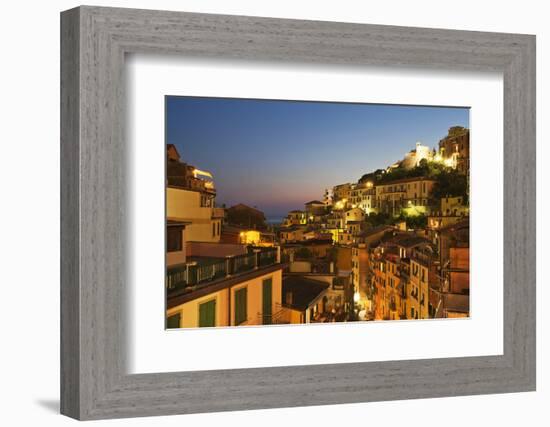 Riomaggiore Rooftops and the Castle at Dusk-Mark Sunderland-Framed Photographic Print