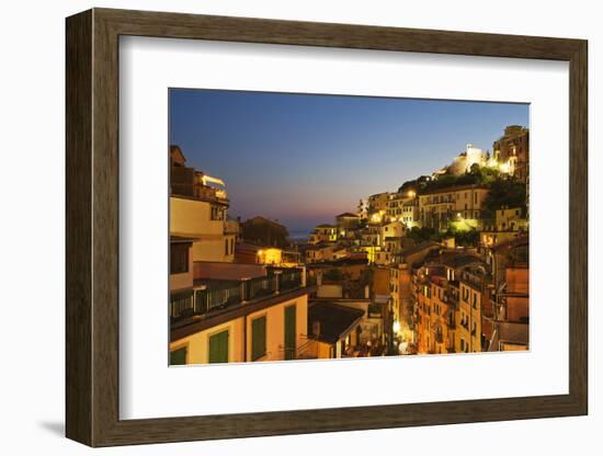 Riomaggiore Rooftops and the Castle at Dusk-Mark Sunderland-Framed Photographic Print