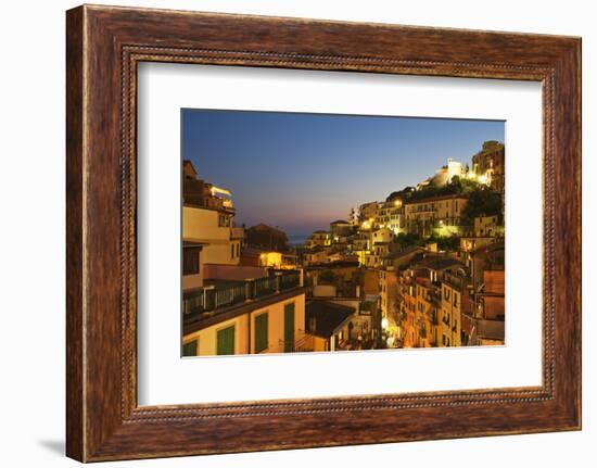 Riomaggiore Rooftops and the Castle at Dusk-Mark Sunderland-Framed Photographic Print