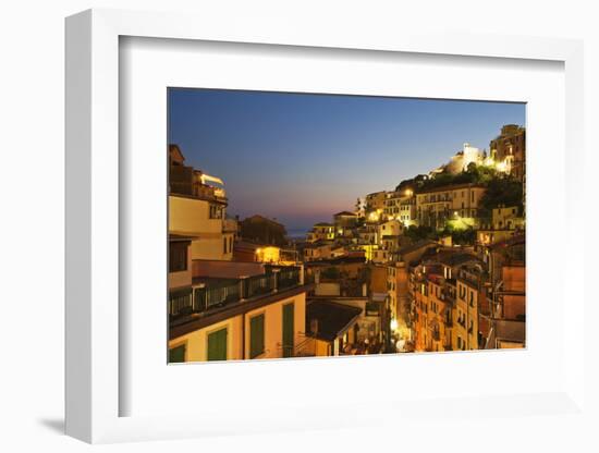 Riomaggiore Rooftops and the Castle at Dusk-Mark Sunderland-Framed Photographic Print