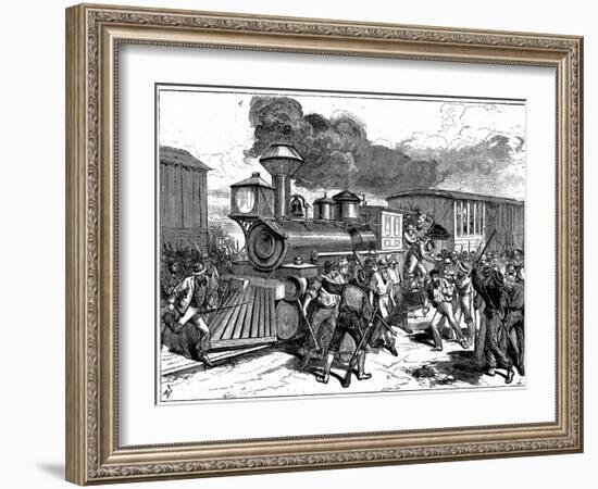 Riot by Railroad Workers at Martinsburg on the Baltimore-Ohio Railroad, USA, 1877-null-Framed Giclee Print