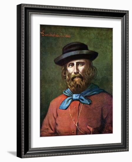 Risorgimento: “” Portrait of the Italian Patriot Giuseppe Garibaldi (1807-1882) in 1860”” Illustrat-Tancredi Scarpelli-Framed Giclee Print