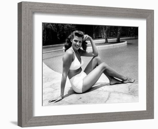 Rita Hayworth (born as Margarita Cansino, 1918 - 1987), here 1947 (b/w photo)-null-Framed Photo