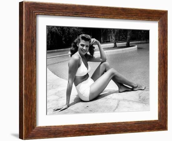 Rita Hayworth (born as Margarita Cansino, 1918 - 1987), here 1947 (b/w photo)-null-Framed Photo