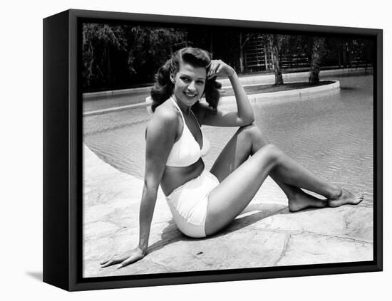 Rita Hayworth (born as Margarita Cansino, 1918 - 1987), here 1947 (b/w photo)-null-Framed Stretched Canvas