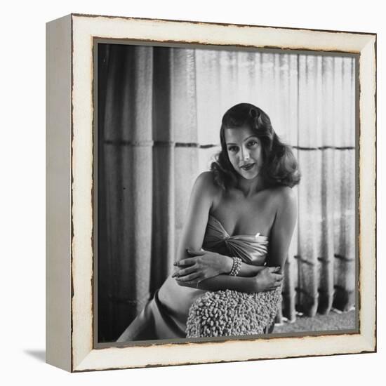 Rita Hayworth Posing in Evening Gown, Part of Wardrobe Columbia Pictures Bought for "Gilda"-Bob Landry-Framed Premier Image Canvas