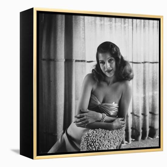 Rita Hayworth Posing in Evening Gown, Part of Wardrobe Columbia Pictures Bought for "Gilda"-Bob Landry-Framed Premier Image Canvas