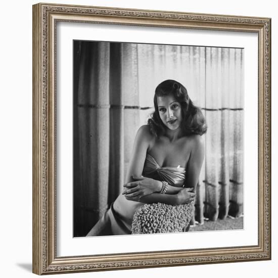 Rita Hayworth Posing in Evening Gown, Part of Wardrobe Columbia Pictures Bought for "Gilda"-Bob Landry-Framed Premium Photographic Print