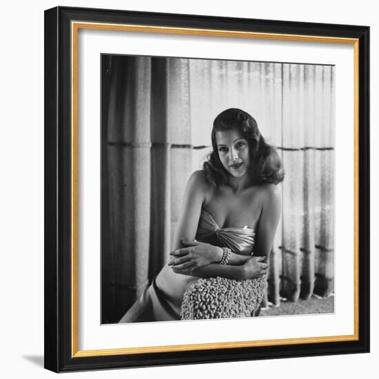 Rita Hayworth Posing in Evening Gown, Part of Wardrobe Columbia Pictures Bought for "Gilda"-Bob Landry-Framed Premium Photographic Print