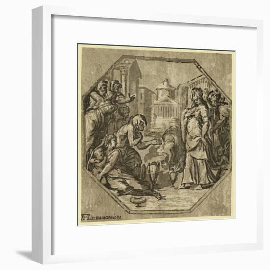 Ritual in Honor of Psyche. 1602. Chiaroscuro Woodcut-null-Framed Giclee Print