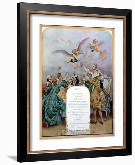 Ritz Restaurant Menu, Depicting a Group of Elegant 18th Century Men and Women Drinking Champagne-Maurice Leloir-Framed Giclee Print