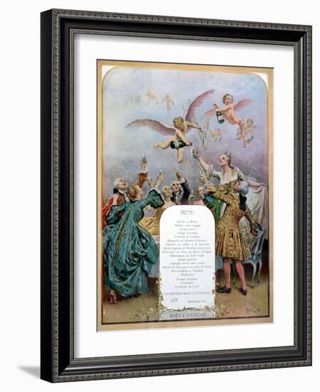 Ritz Restaurant Menu, Depicting a Group of Elegant 18th Century Men and Women Drinking Champagne-Maurice Leloir-Framed Giclee Print