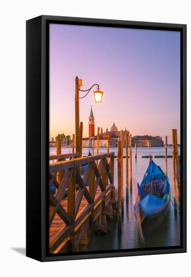 Riva Degli Schiavoni, Venice, Veneto, Italy. Moored Gondolas in Front of San Giorgio Maggiore-Marco Bottigelli-Framed Premier Image Canvas