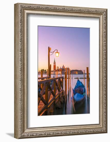 Riva Degli Schiavoni, Venice, Veneto, Italy. Moored Gondolas in Front of San Giorgio Maggiore-Marco Bottigelli-Framed Photographic Print