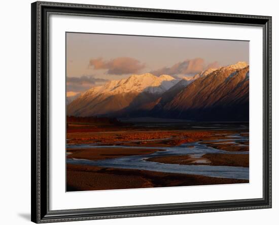 River Along Mountains, Rakaia River, Canterbury Plains, South Island, New Zealand-null-Framed Photographic Print