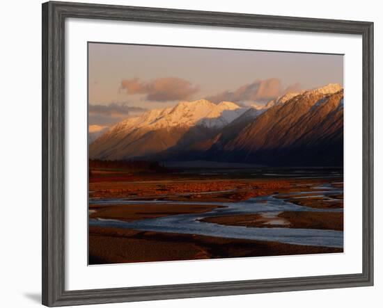 River Along Mountains, Rakaia River, Canterbury Plains, South Island, New Zealand-null-Framed Photographic Print