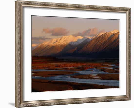 River Along Mountains, Rakaia River, Canterbury Plains, South Island, New Zealand-null-Framed Photographic Print