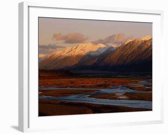 River Along Mountains, Rakaia River, Canterbury Plains, South Island, New Zealand-null-Framed Photographic Print