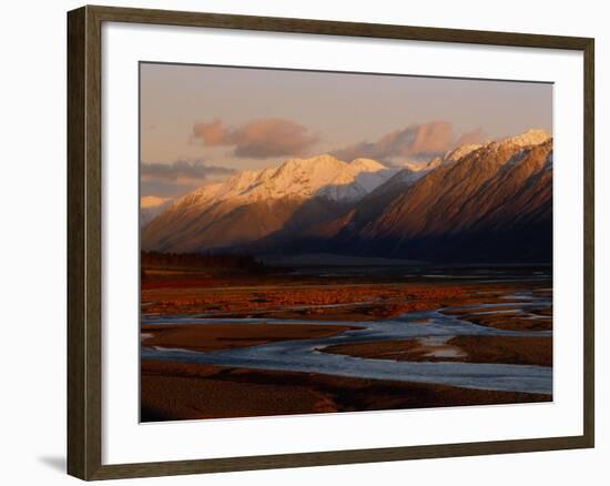 River Along Mountains, Rakaia River, Canterbury Plains, South Island, New Zealand-null-Framed Photographic Print